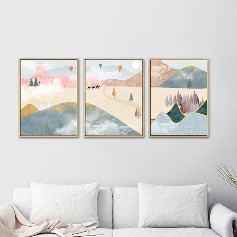 Pastel Mountain Landscape Canvas Art Nature Scenery Kids Multi-Piece Wall Decor for Room Clearhalo 'Art Gallery' 'Canvas Art' 'Kids' Arts' 1759622