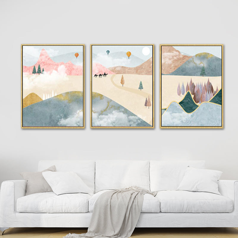 Pastel Mountain Landscape Canvas Art Nature Scenery Kids Multi-Piece Wall Decor for Room Clearhalo 'Art Gallery' 'Canvas Art' 'Kids' Arts' 1759623