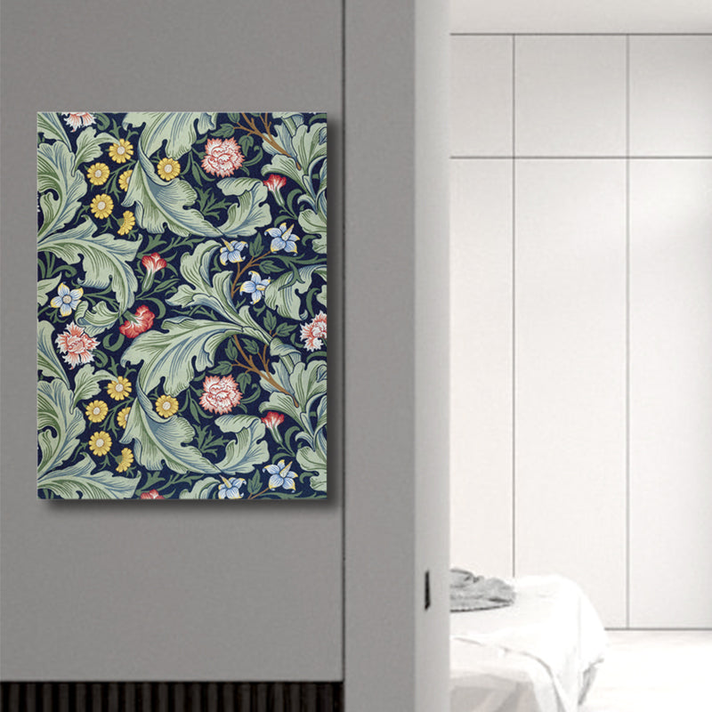 Art Nouveau Flower Print Painting Canvas Textured Light Color Wall Decor for Guest Room Green Clearhalo 'Arts' 'Canvas Art' 1759652