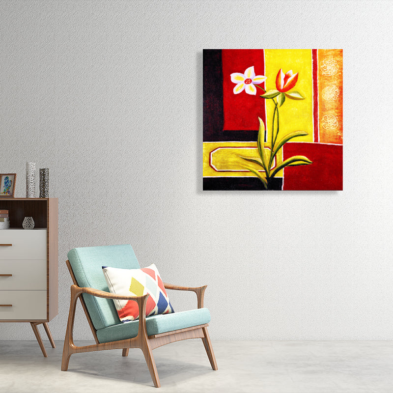 Soft Color Botanical Pattern Painting Textured Wall Art Decor for Bedroom, Multiple Sizes Yellow Clearhalo 'Arts' 'Canvas Art' 1759677