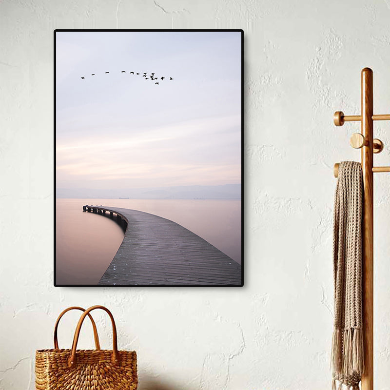 Brown Minimalist Wall Art Photo River Curved Bridge View Canvas Print for Bedroom Clearhalo 'Art Gallery' 'Canvas Art' 'Contemporary Art Gallery' 'Modern' Arts' 1759682