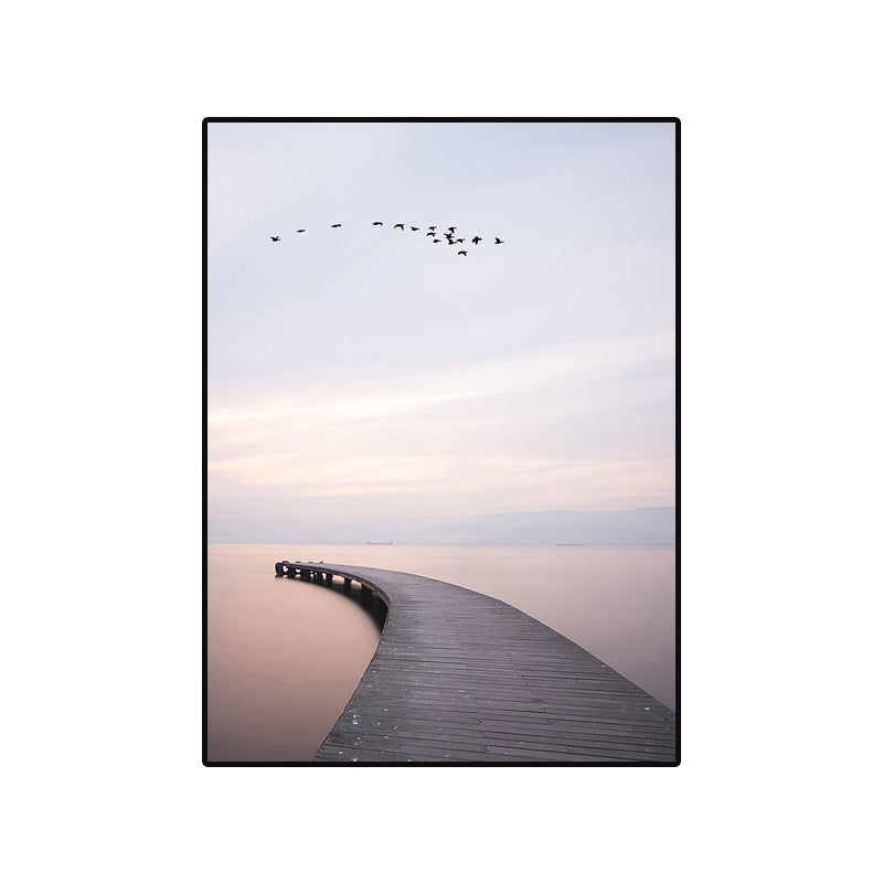 Brown Minimalist Wall Art Photo River Curved Bridge View Canvas Print for Bedroom Clearhalo 'Art Gallery' 'Canvas Art' 'Contemporary Art Gallery' 'Modern' Arts' 1759684