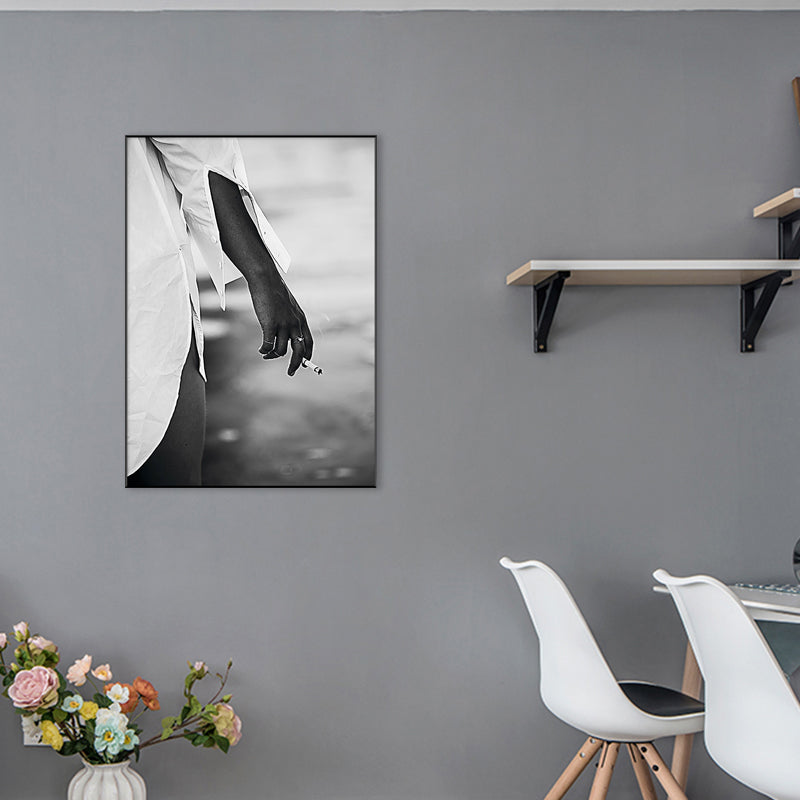 Smoking Close-Up Scenery Painting Black Canvas Wall Art Print Textured, Multiple Sizes Black Clearhalo 'Arts' 'Canvas Art' 1759703