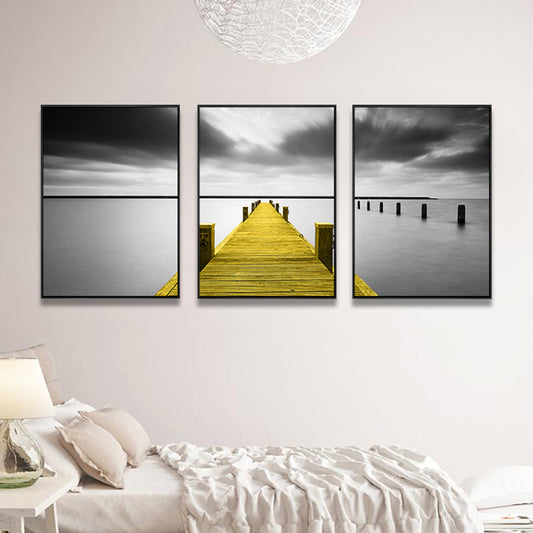 Soft Color Natural Landscape Painting Multi-Piece Art Print for Bedroom, Set of Three Dark Gray Clearhalo 'Art Gallery' 'Canvas Art' 'Contemporary Art Gallery' 'Modern' Arts' 1759759
