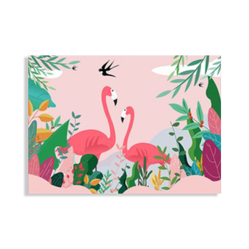 Flamingo and Plant Wall Art Tropical Textured Living Room Canvas Print in Pastel Color Clearhalo 'Art Gallery' 'Canvas Art' 'Kids' Arts' 1759778