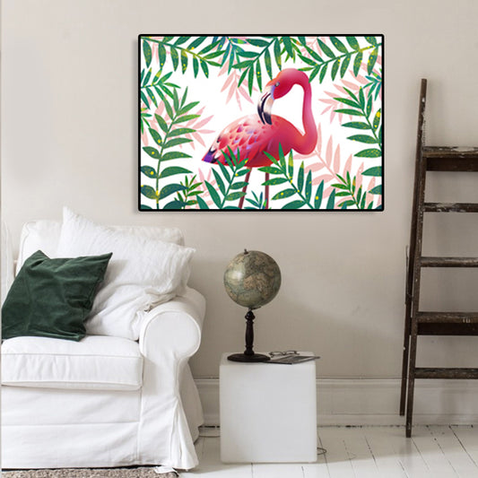 Flamingo and Plant Wall Art Tropical Textured Living Room Canvas Print in Pastel Color Green Clearhalo 'Art Gallery' 'Canvas Art' 'Kids' Arts' 1759782