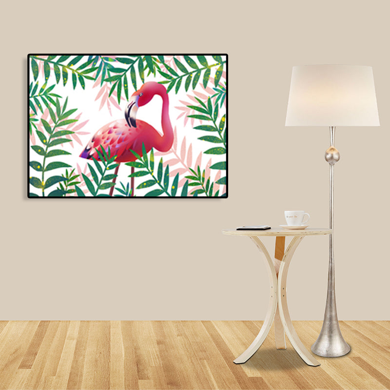 Flamingo and Plant Wall Art Tropical Textured Living Room Canvas Print in Pastel Color Clearhalo 'Art Gallery' 'Canvas Art' 'Kids' Arts' 1759783