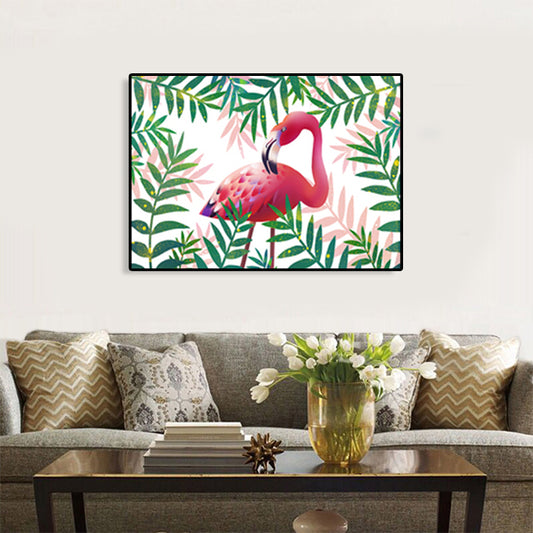 Flamingo and Plant Wall Art Tropical Textured Living Room Canvas Print in Pastel Color Clearhalo 'Art Gallery' 'Canvas Art' 'Kids' Arts' 1759784