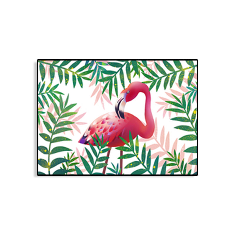 Flamingo and Plant Wall Art Tropical Textured Living Room Canvas Print in Pastel Color Clearhalo 'Art Gallery' 'Canvas Art' 'Kids' Arts' 1759785