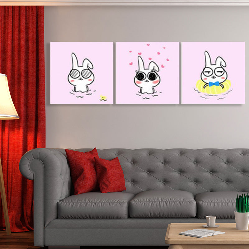 Kawaii Pet Wall Art Set Baby Room Animals Pattern Canvas Print in Soft Color, Set of 3 Clearhalo 'Art Gallery' 'Canvas Art' 'Kids' Arts' 1759787