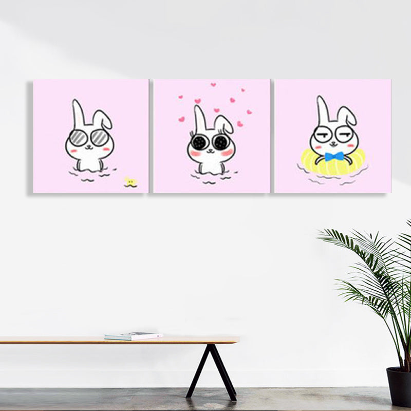 Kawaii Pet Wall Art Set Baby Room Animals Pattern Canvas Print in Soft Color, Set of 3 Clearhalo 'Art Gallery' 'Canvas Art' 'Kids' Arts' 1759788