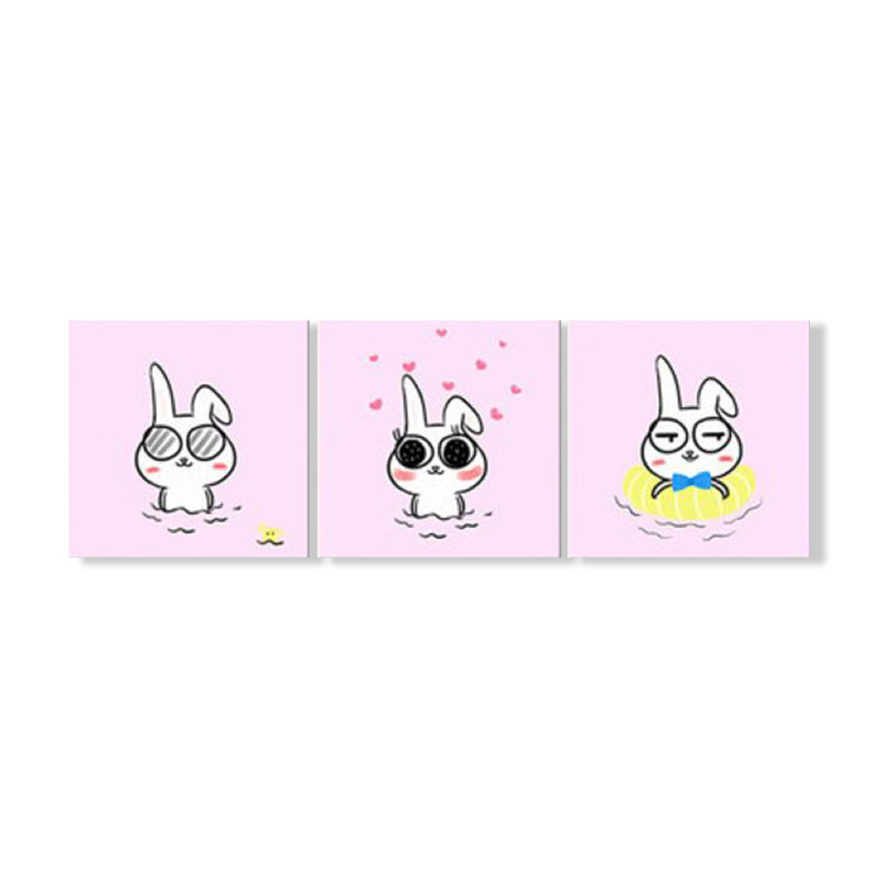 Kawaii Pet Wall Art Set Baby Room Animals Pattern Canvas Print in Soft Color, Set of 3 Clearhalo 'Art Gallery' 'Canvas Art' 'Kids' Arts' 1759789