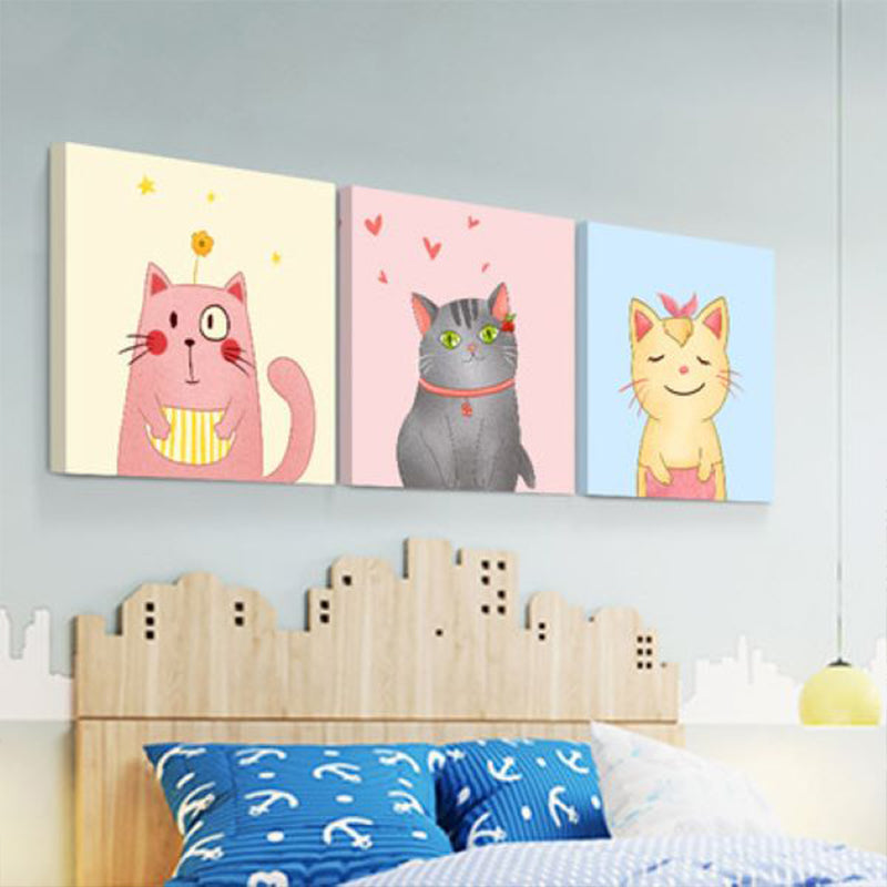 Kawaii Pet Wall Art Set Baby Room Animals Pattern Canvas Print in Soft Color, Set of 3 Clearhalo 'Art Gallery' 'Canvas Art' 'Kids' Arts' 1759793
