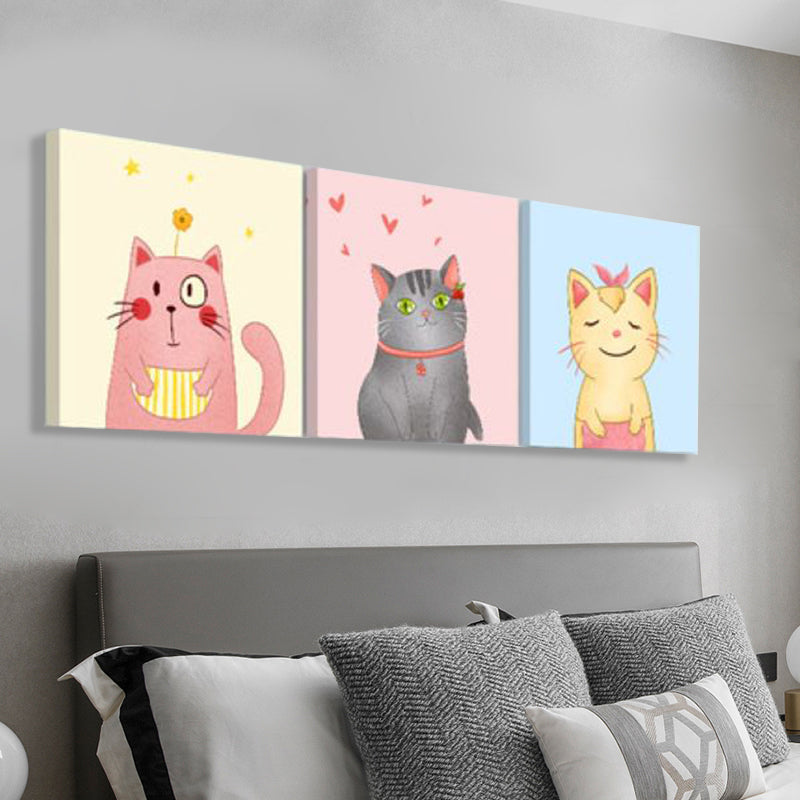 Kawaii Pet Wall Art Set Baby Room Animals Pattern Canvas Print in Soft Color, Set of 3 Clearhalo 'Art Gallery' 'Canvas Art' 'Kids' Arts' 1759794