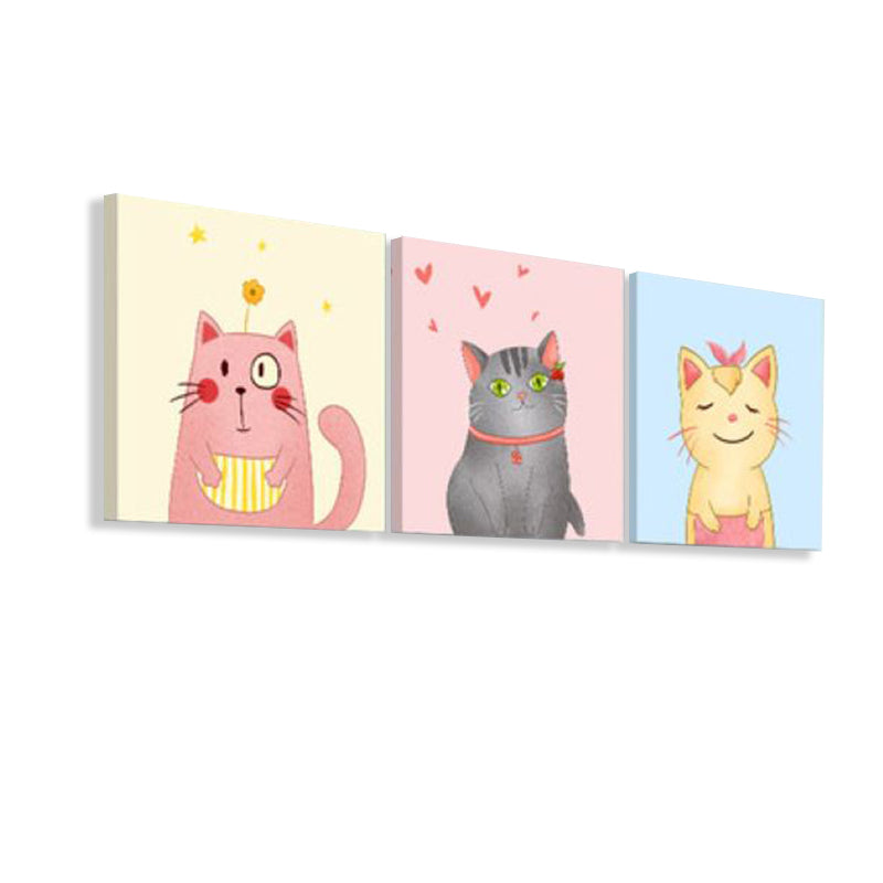 Kawaii Pet Wall Art Set Baby Room Animals Pattern Canvas Print in Soft Color, Set of 3 Clearhalo 'Art Gallery' 'Canvas Art' 'Kids' Arts' 1759795