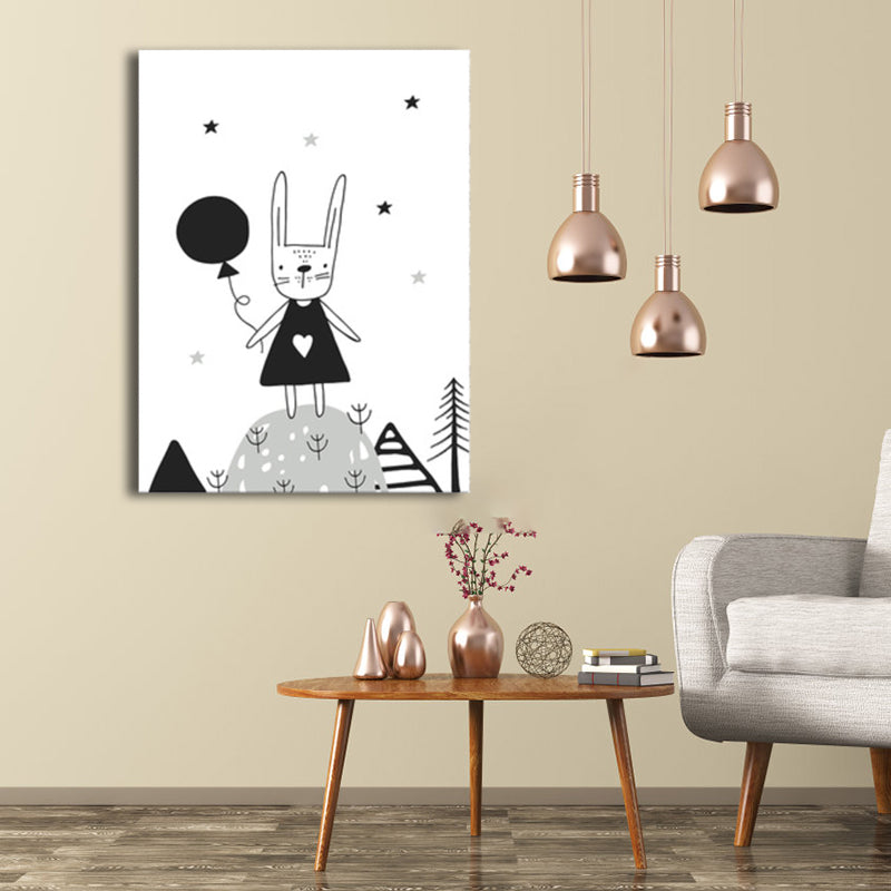 Kids Style Rabbit Wall Art Canvas Textured Pastel Color Painting for Children's Room Black Clearhalo 'Art Gallery' 'Canvas Art' 'Kids' Arts' 1759814