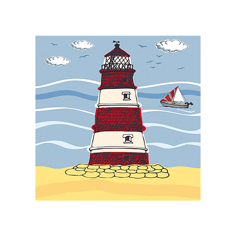 Blue Riverside Lighthouse Wall Art Architecture Kids Textured Canvas for Play Room Clearhalo 'Art Gallery' 'Canvas Art' 'Kids' Arts' 1759821