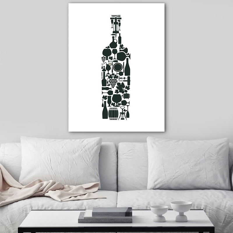 Illustration Wine Set Wall Art Decor Dining Room Drinks Print Canvas in Light Color Black Clearhalo 'Arts' 'Canvas Art' 1759824