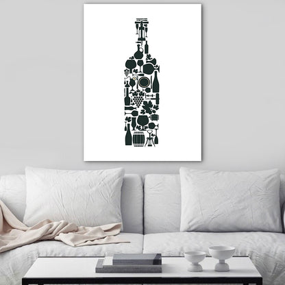 Illustration Wine Set Wall Art Decor Dining Room Drinks Print Canvas in Light Color Black Clearhalo 'Arts' 'Canvas Art' 1759824