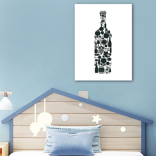 Illustration Wine Set Wall Art Decor Dining Room Drinks Print Canvas in Light Color