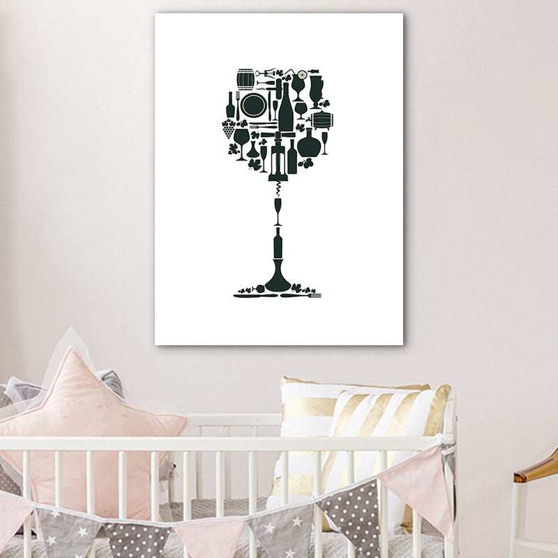 Illustration Wine Set Wall Art Decor Dining Room Drinks Print Canvas in Light Color White Clearhalo 'Arts' 'Canvas Art' 1759831