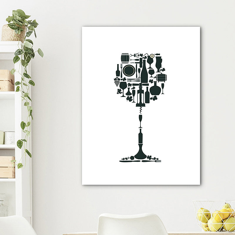 Illustration Wine Set Wall Art Decor Dining Room Drinks Print Canvas in Light Color Clearhalo 'Arts' 'Canvas Art' 1759832