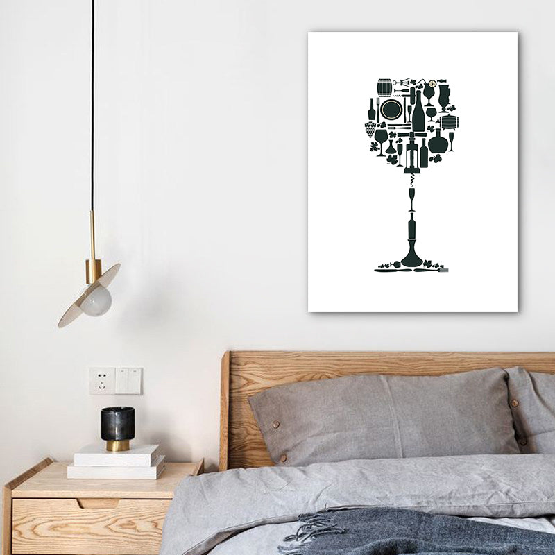 Illustration Wine Set Wall Art Decor Dining Room Drinks Print Canvas in Light Color Clearhalo 'Arts' 'Canvas Art' 1759833