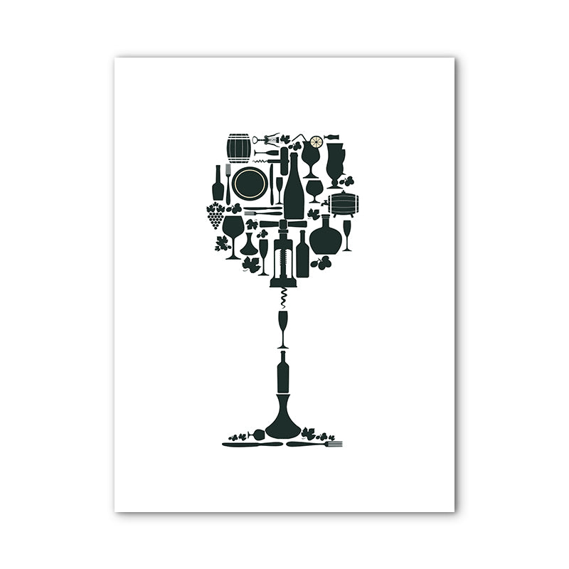 Illustration Wine Set Wall Art Decor Dining Room Drinks Print Canvas in Light Color Clearhalo 'Arts' 'Canvas Art' 1759834