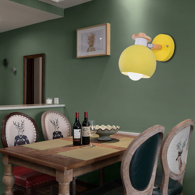 Single Light Spherical Wall Lamp Nordic Metal Sconce Light for Kindergarten Child Bedroom Yellow Clearhalo 'Wall Lamps & Sconces' 'Wall Lights' Lighting' 175988
