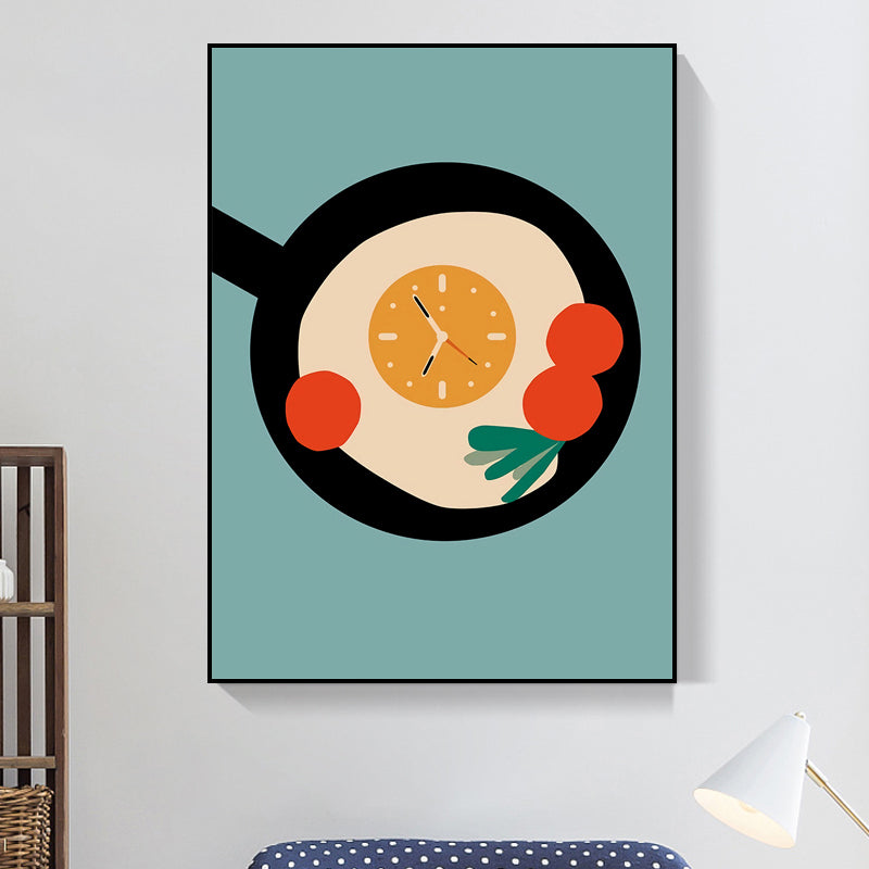 Illustration Childrens Art Canvas Print with Breakfast Pattern in Pastel Color, Textured Orange Clearhalo 'Art Gallery' 'Canvas Art' 'Kids' Arts' 1759894