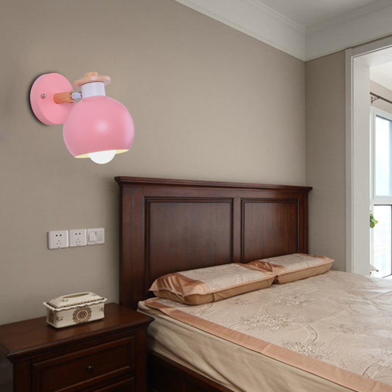 Single Light Spherical Wall Lamp Nordic Metal Sconce Light for Kindergarten Child Bedroom Pink Clearhalo 'Wall Lamps & Sconces' 'Wall Lights' Lighting' 175990