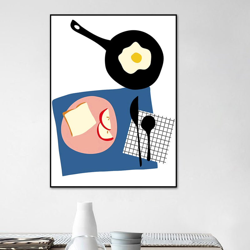 Illustration Childrens Art Canvas Print with Breakfast Pattern in Pastel Color, Textured Blue Clearhalo 'Art Gallery' 'Canvas Art' 'Kids' Arts' 1759901