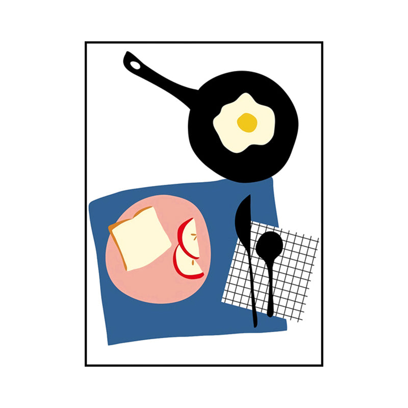 Illustration Childrens Art Canvas Print with Breakfast Pattern in Pastel Color, Textured Clearhalo 'Art Gallery' 'Canvas Art' 'Kids' Arts' 1759904