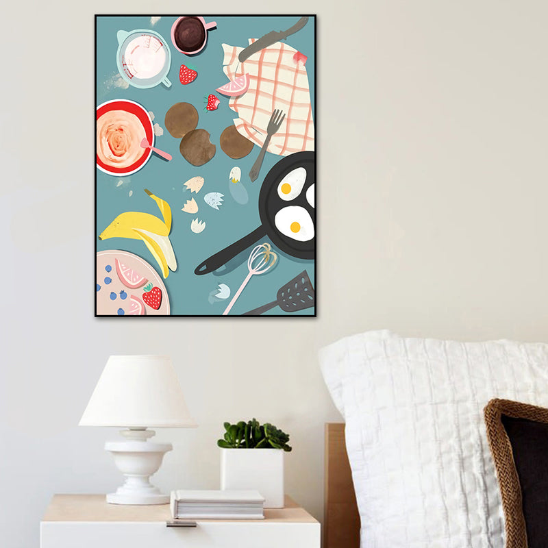 Illustration Childrens Art Canvas Print with Breakfast Pattern in Pastel Color, Textured Clearhalo 'Art Gallery' 'Canvas Art' 'Kids' Arts' 1759906