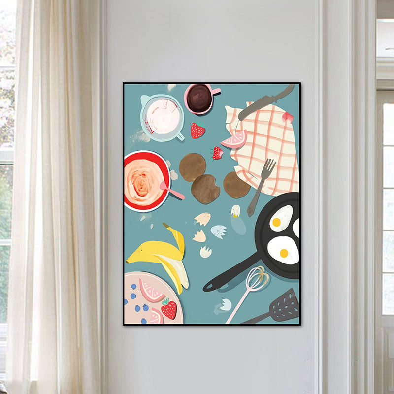 Illustration Childrens Art Canvas Print with Breakfast Pattern in Pastel Color, Textured Clearhalo 'Art Gallery' 'Canvas Art' 'Kids' Arts' 1759907