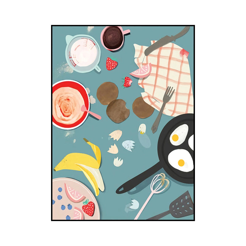 Illustration Childrens Art Canvas Print with Breakfast Pattern in Pastel Color, Textured Clearhalo 'Art Gallery' 'Canvas Art' 'Kids' Arts' 1759908