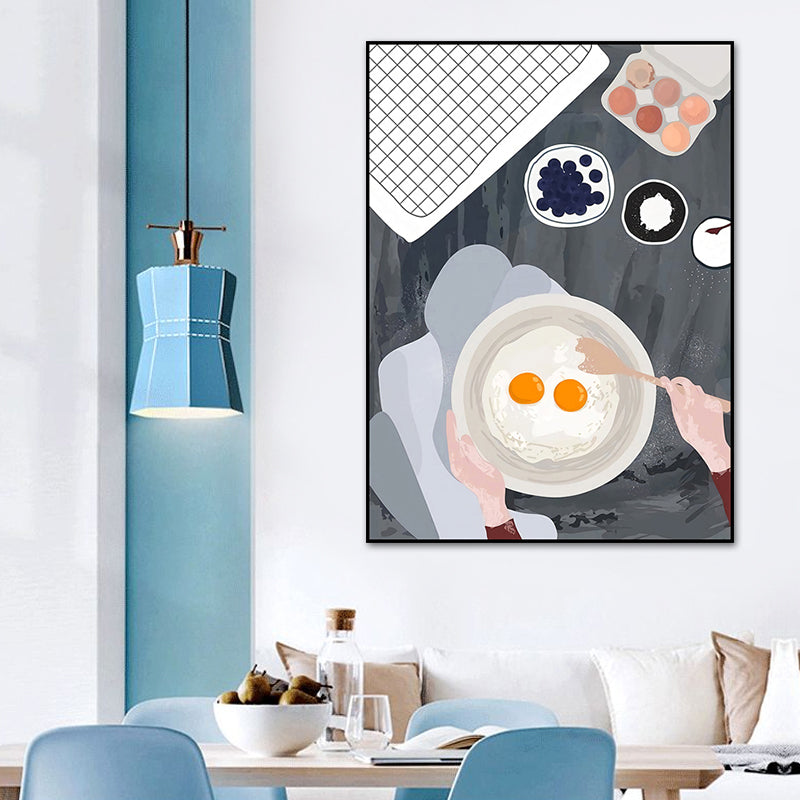 Illustration Childrens Art Canvas Print with Breakfast Pattern in Pastel Color, Textured Grey Clearhalo 'Art Gallery' 'Canvas Art' 'Kids' Arts' 1759909