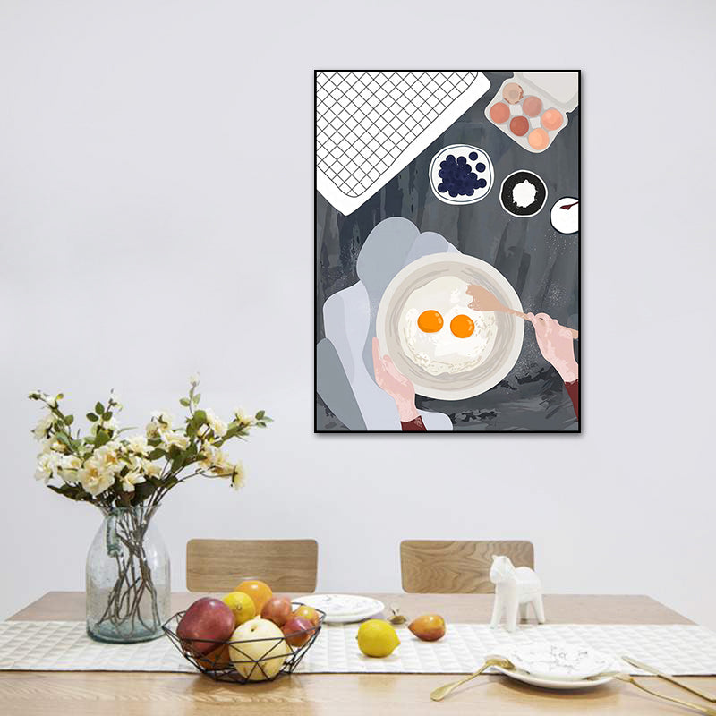 Illustration Childrens Art Canvas Print with Breakfast Pattern in Pastel Color, Textured Clearhalo 'Art Gallery' 'Canvas Art' 'Kids' Arts' 1759910