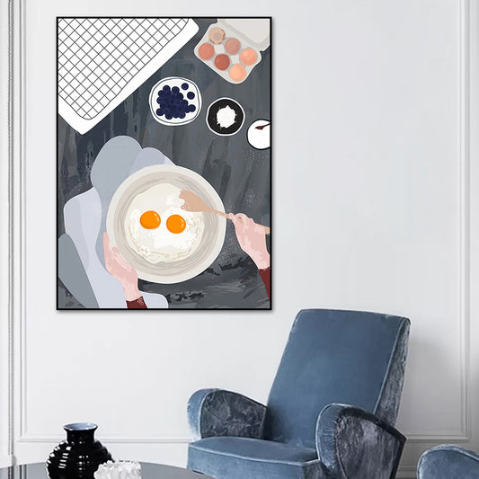 Illustration Childrens Art Canvas Print with Breakfast Pattern in Pastel Color, Textured Clearhalo 'Art Gallery' 'Canvas Art' 'Kids' Arts' 1759911