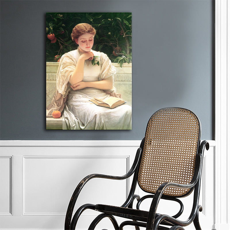 Renaissance Style Reading Maid Canvas Boys Bedroom Wall Decor in White, Multiple Sizes Clearhalo 'Arts' 'Canvas Art' 1759914