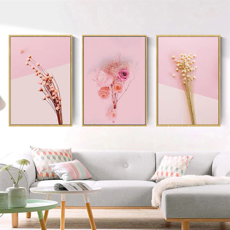 Floral Printed Photography Wall Decor Contemporary Canvas Painting, Multiple Sizes Pink Clearhalo 'Art Gallery' 'Canvas Art' 'Contemporary Art Gallery' 'Modern' Arts' 1759948