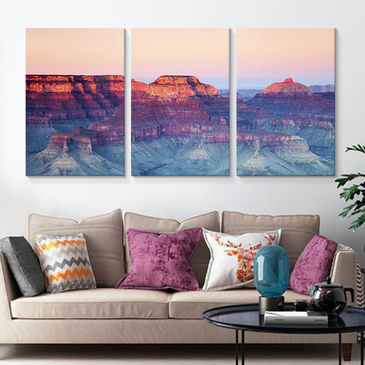 Photography Canvas Modern Style Wall Art Print Mountains Landscape in Pastel Color, Set of Three Pink Clearhalo 'Art Gallery' 'Canvas Art' 'Contemporary Art Gallery' 'Modern' Arts' 1759952