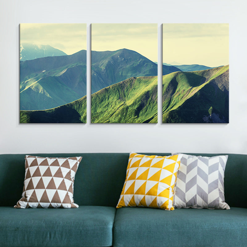 Photography Canvas Modern Style Wall Art Print Mountains Landscape in Pastel Color, Set of Three Green Clearhalo 'Art Gallery' 'Canvas Art' 'Contemporary Art Gallery' 'Modern' Arts' 1759959
