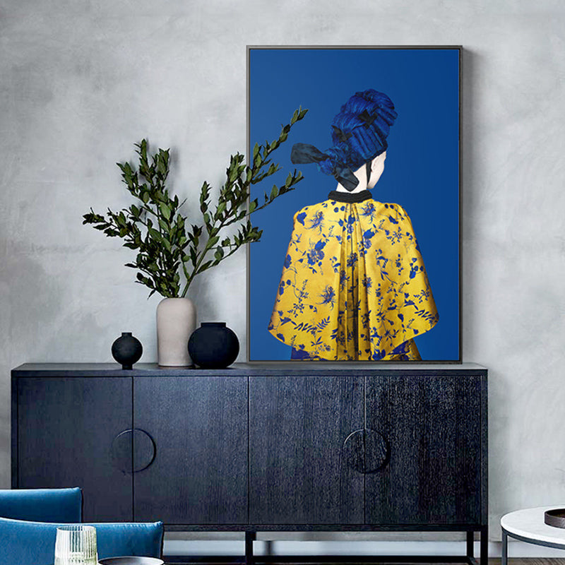 Glam Style Girl Back Painting Canvas Light Color Photography Wall Decor, Multiple Sizes Blue Clearhalo 'Arts' 'Canvas Art' 1759984