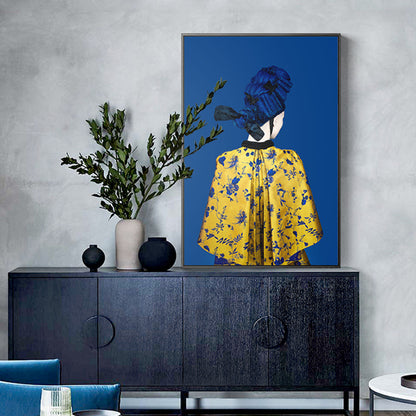 Glam Style Girl Back Painting Canvas Light Color Photography Wall Decor, Multiple Sizes Blue Clearhalo 'Arts' 'Canvas Art' 1759984