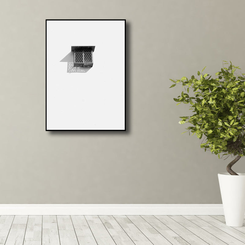 Photo Window and Shadow Art Print Black and White Minimalist Wall Decor for Studio Black Clearhalo 'Art Gallery' 'Canvas Art' 'Contemporary Art Gallery' 'Modern' Arts' 1759997