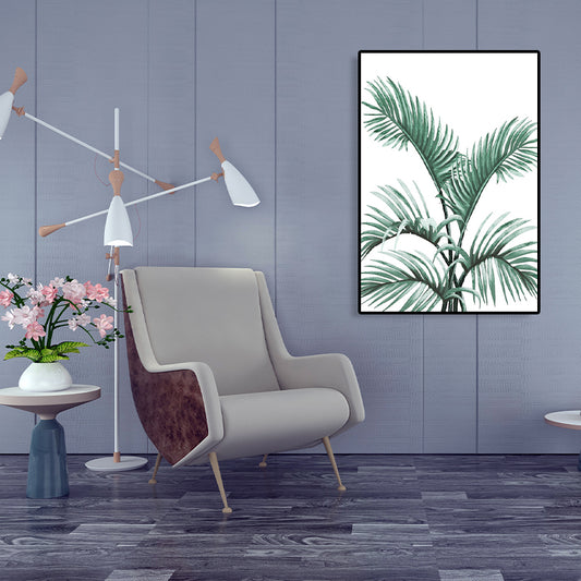 Minimalism Style Leaves Art Print Canvas Textured Green Wall Decor for Dining Room Green