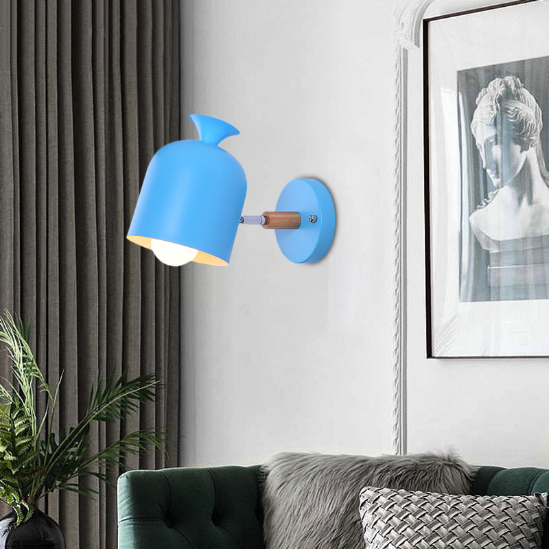 Cup Shade Adult Bedroom Wall Light Rotatable Metal One Light Macaron Loft Sconce Light Blue Clearhalo 'Wall Lamps & Sconces' 'Wall Lights' Lighting' 176004