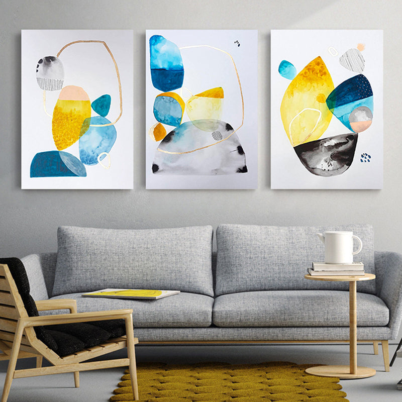 Blue-Yellow Stones Canvas Art Textured Contemporary Family Room Wall Decor, Multiple Size Options Blue Clearhalo 'Art Gallery' 'Canvas Art' 'Contemporary Art Gallery' 'Modern' Arts' 1760047