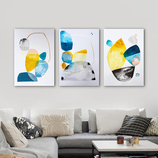 Blue-Yellow Stones Canvas Art Textured Contemporary Family Room Wall Decor, Multiple Size Options Clearhalo 'Art Gallery' 'Canvas Art' 'Contemporary Art Gallery' 'Modern' Arts' 1760048